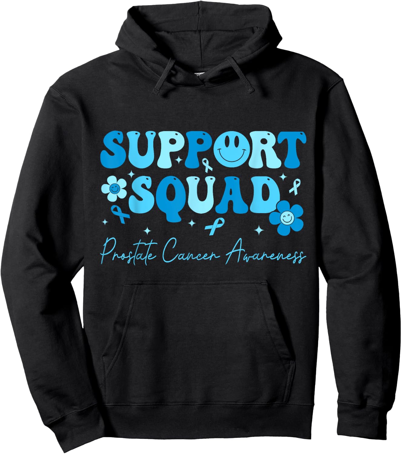Groovy Support Squad Blue Ribbon Prostate Cancer Awareness Hoodie - Hoodie | Black