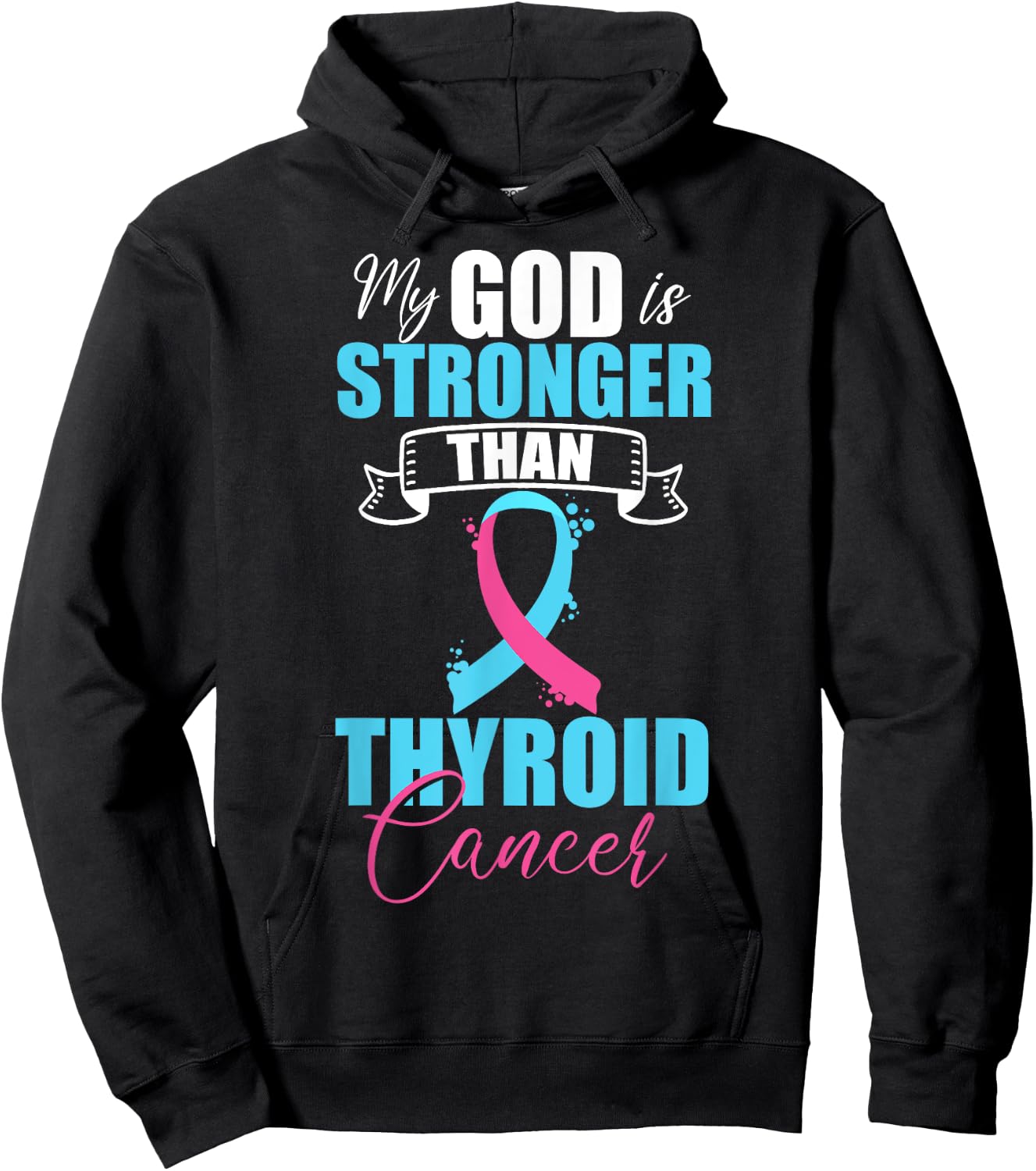 Thyroid Cancer Pink Purple Teal Ribbon Survivor Fighter Hoodie - Hoodie | Black