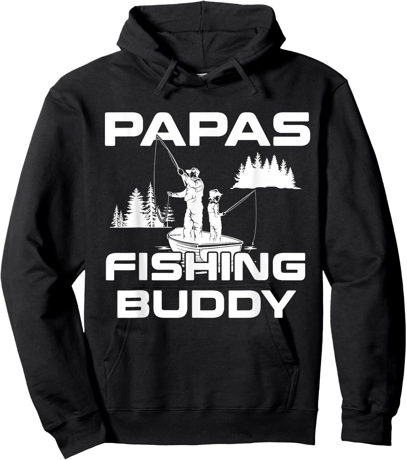 Papas Fishing Buddy Papa Fishing Youth Kids Girls Boys Hoodie - Hoodie | Black