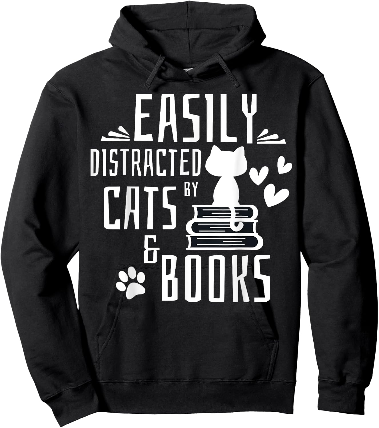 Easily Distracted By Cats And Books Gifts Kids Girls Boys Hoodie - Hoodie | Black