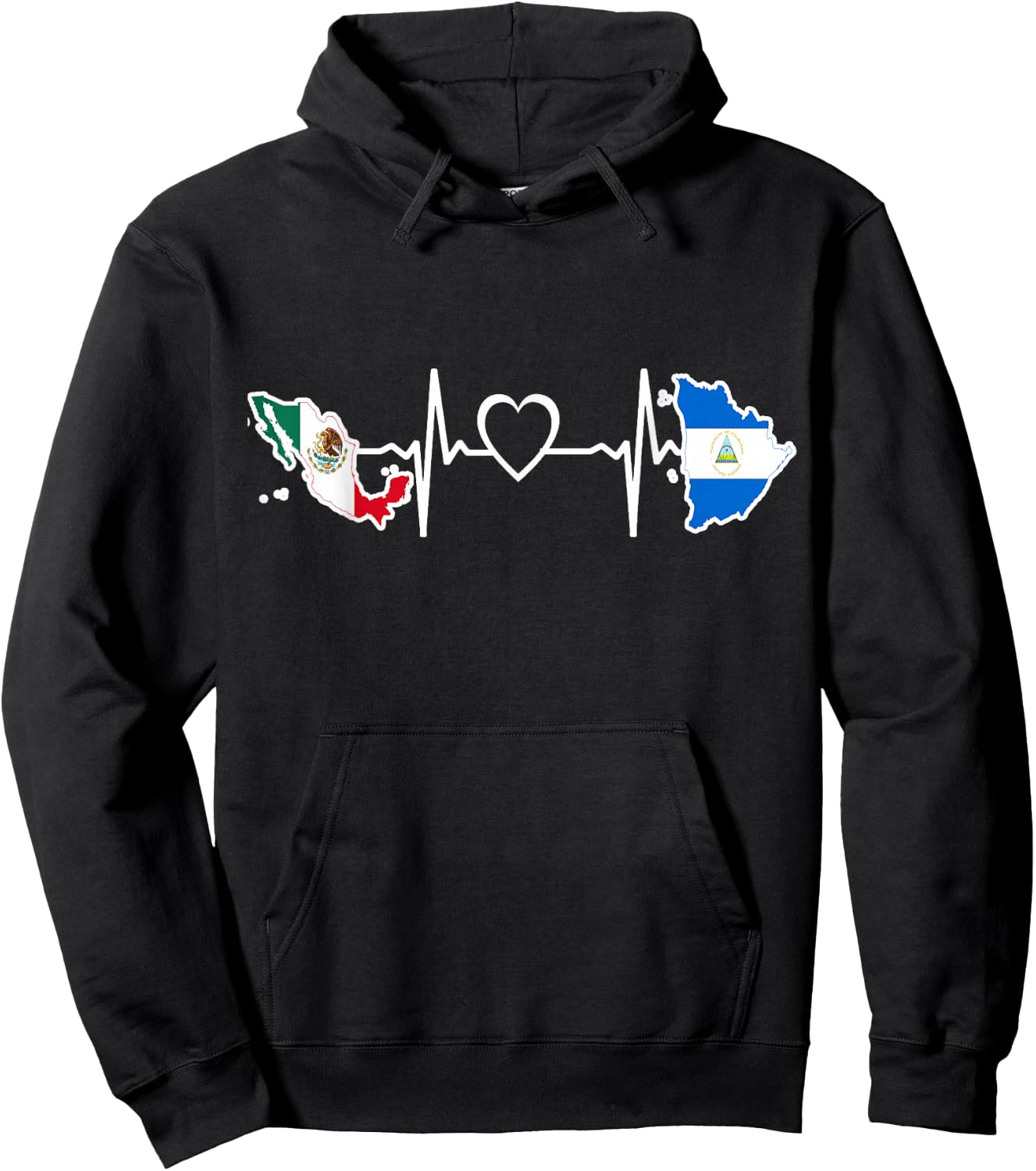 Mexico Nicaragua Flag - Mexican Nicaraguan HeartBeat Hoodie - Hoodie | Black