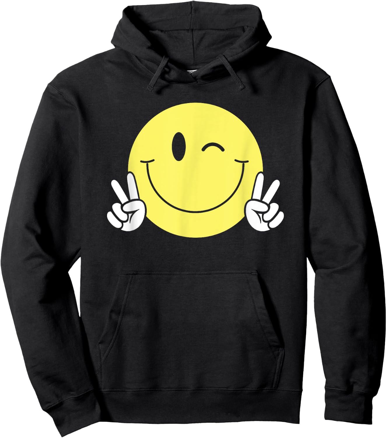 Winking Smile Face Peace Shirt Cute Happy Wink Smiling Face Hoodie - Hoodie | Black