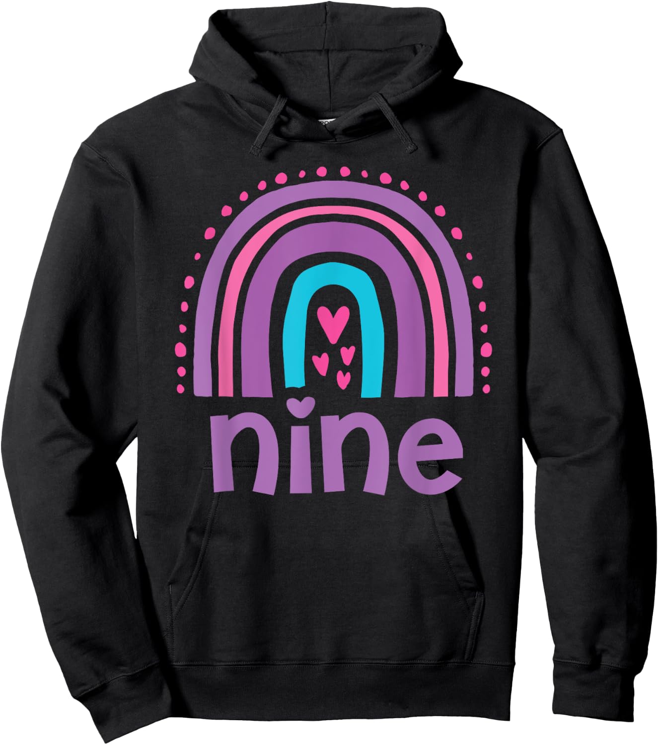 Girl's 9th Birthday Boho Rainbow Nine 9 Years Old Colorful Hoodie - Hoodie | Black