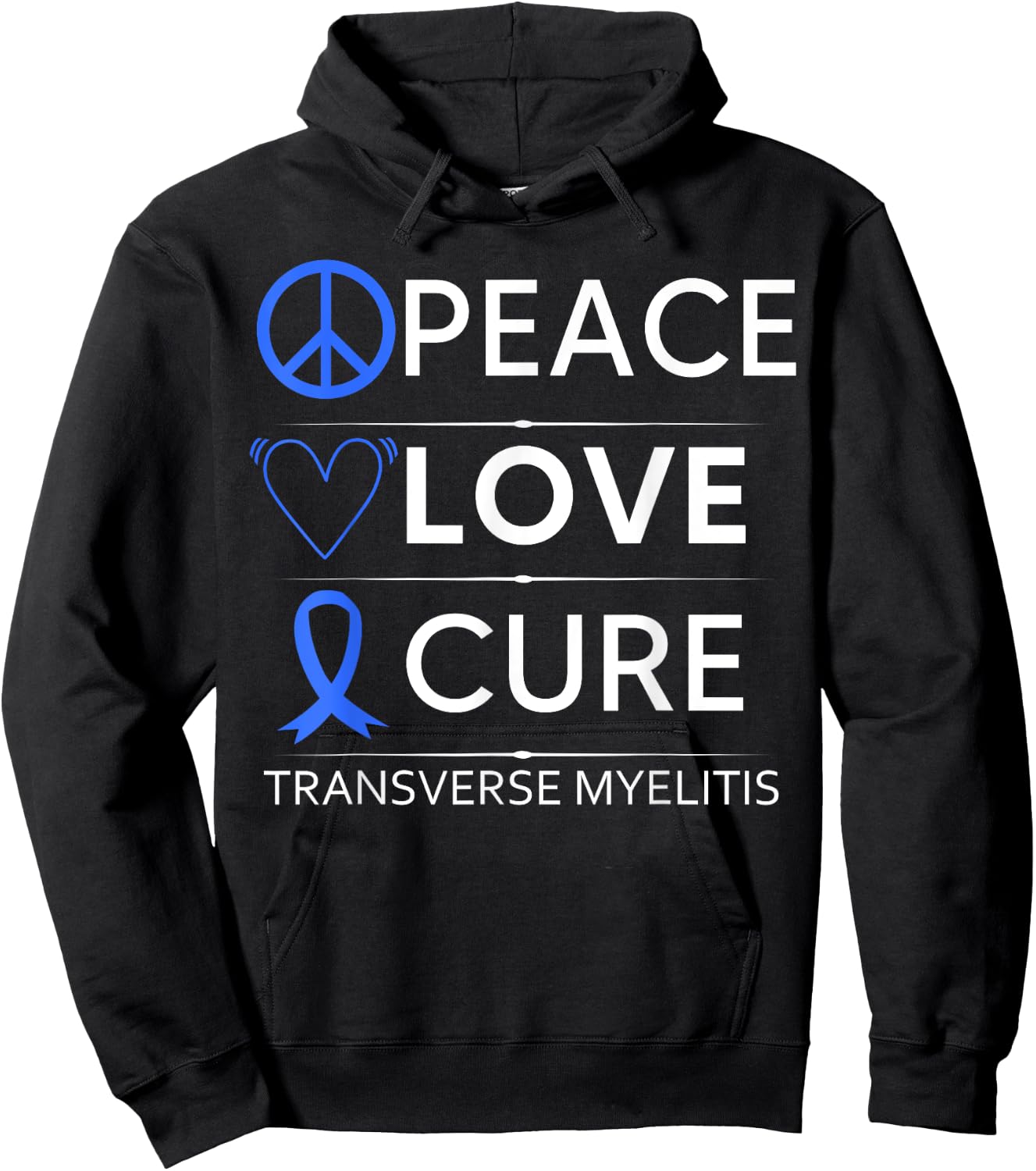 Transverse Myelitis Awareness Spine Warrior Blue Ribbon Hoodie - Hoodie | Black