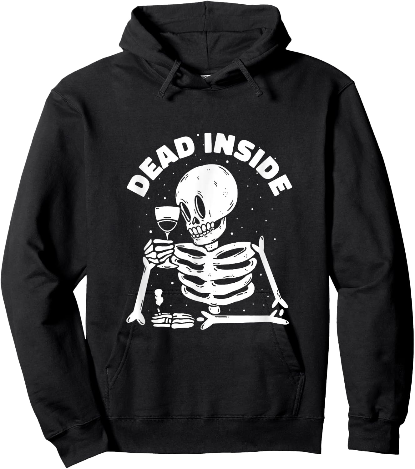 Dead Inside Funny Wine Drinking Smoking Skeleton Hoodie - Hoodie | Black
