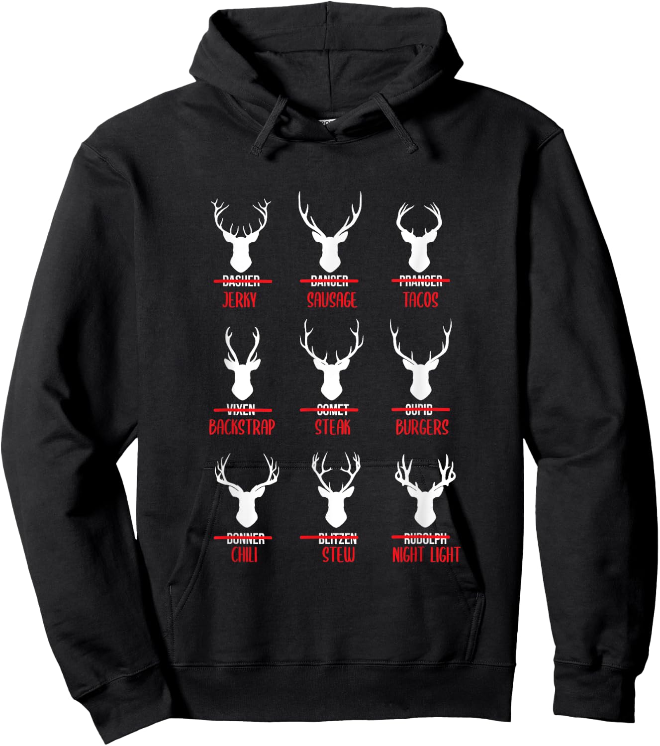 Funny Christmas Santa Reindeer List Pajamas for Deer Hunters Hoodie - Hoodie | Black