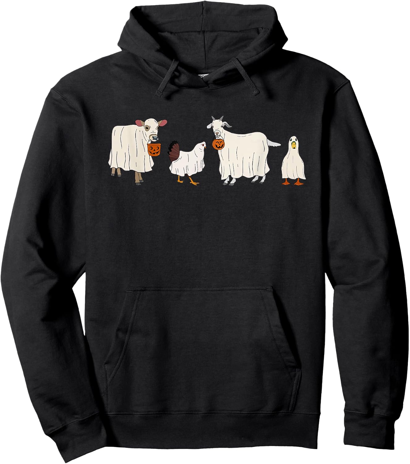 Funny Ghost Cow Halloween Farm Animals Pumpkin Spooky Season Hoodie - Hoodie | Black