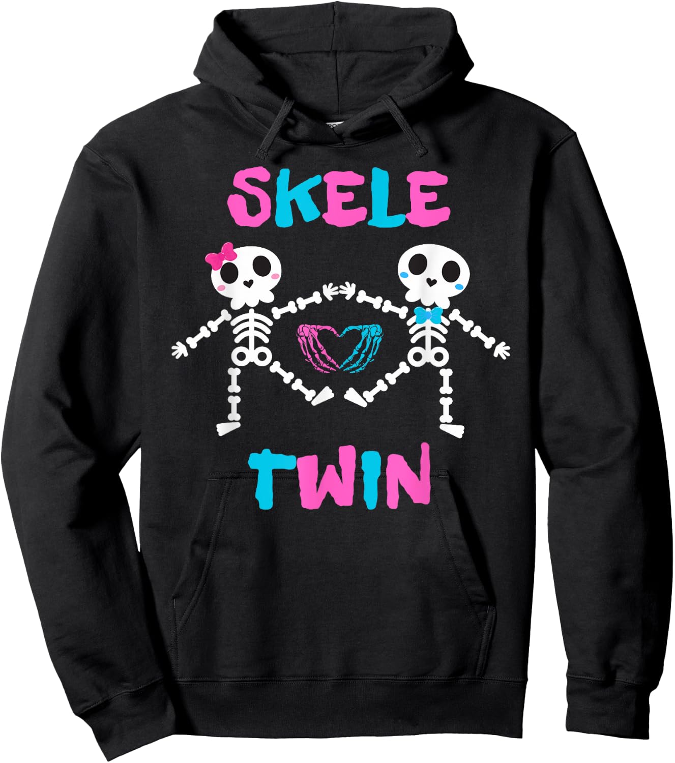 Skele Cute Twins Halloween Two Horror Skeletons Lover Family Hoodie - Hoodie | Black