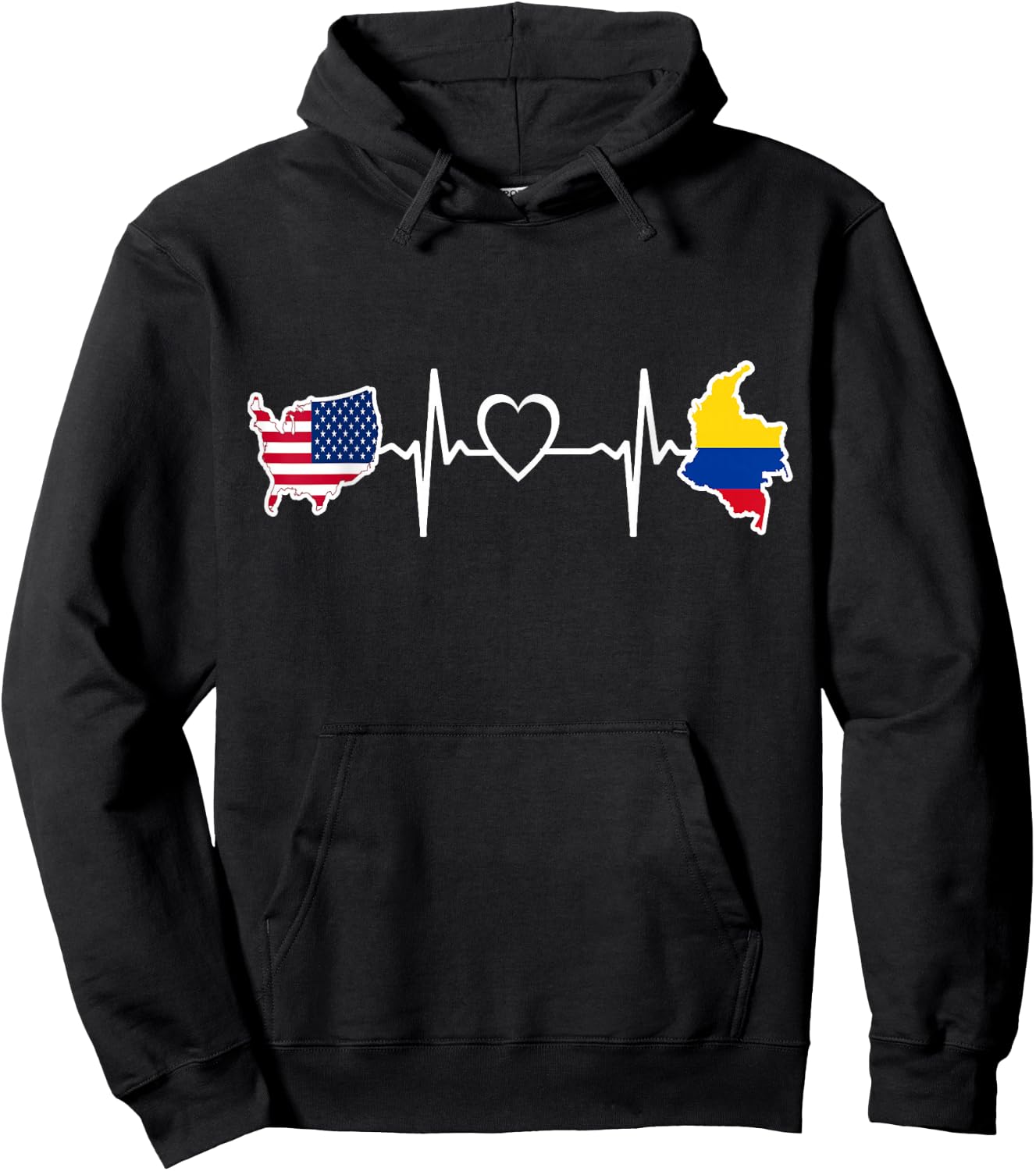 Colombia USA Heartbeat - Colombian American USA Flag Hoodie - Hoodie | Black