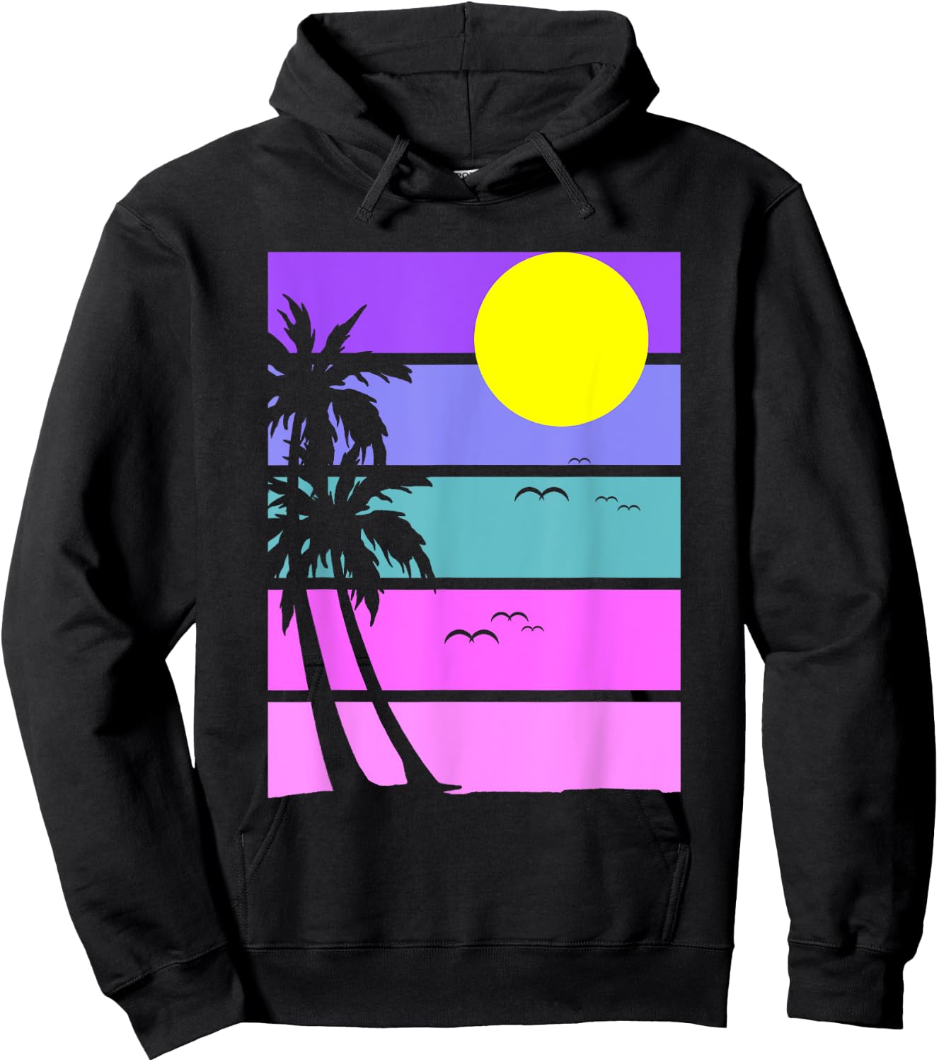Retro 80s Aesthetic Palm Trees 1990s Tropical Vaporwave Hoodie - Hoodie | Black