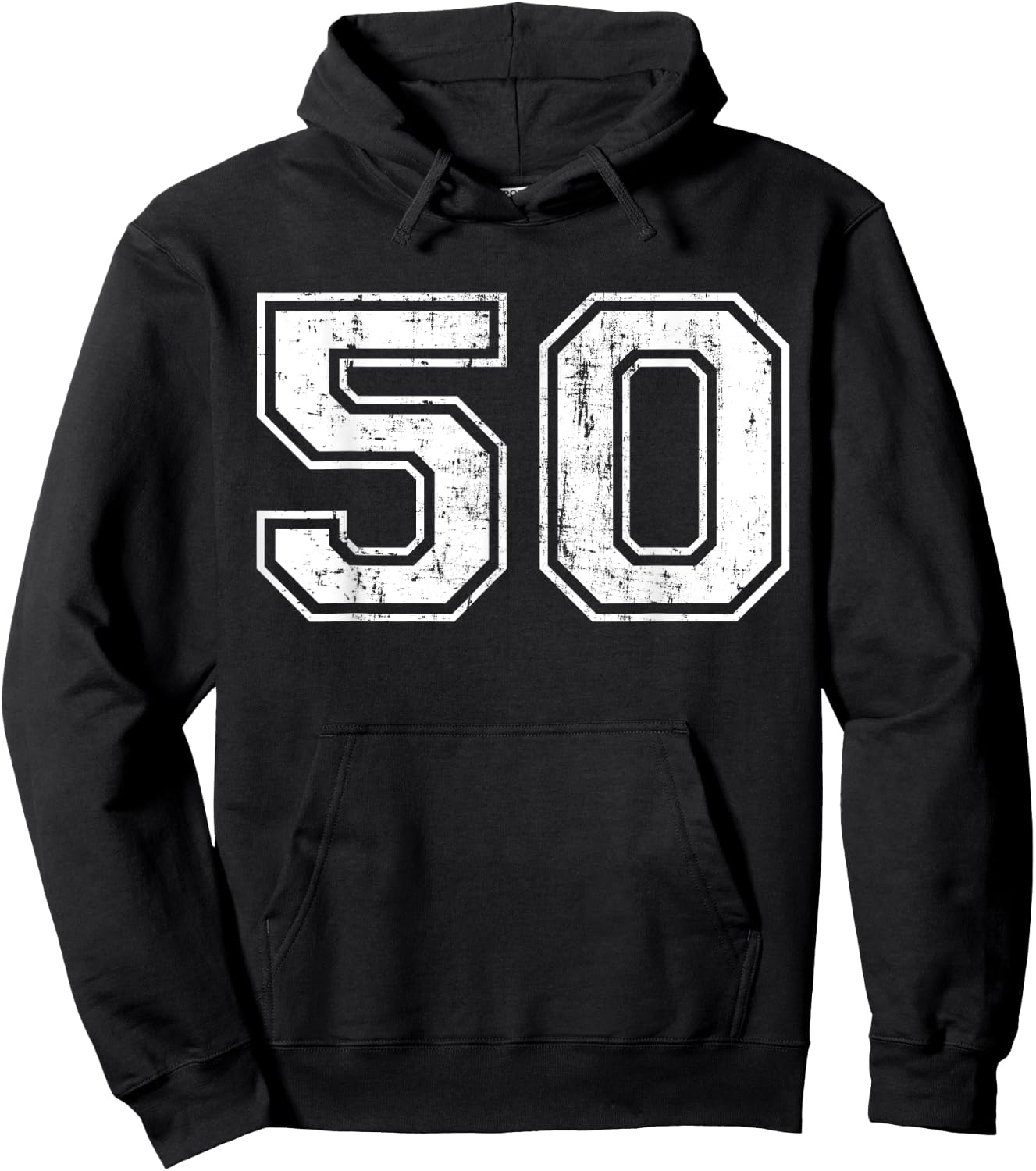Number 50 Distressed Vintage Fifty Sports Training Practice Hoodie - Hoodie | Black