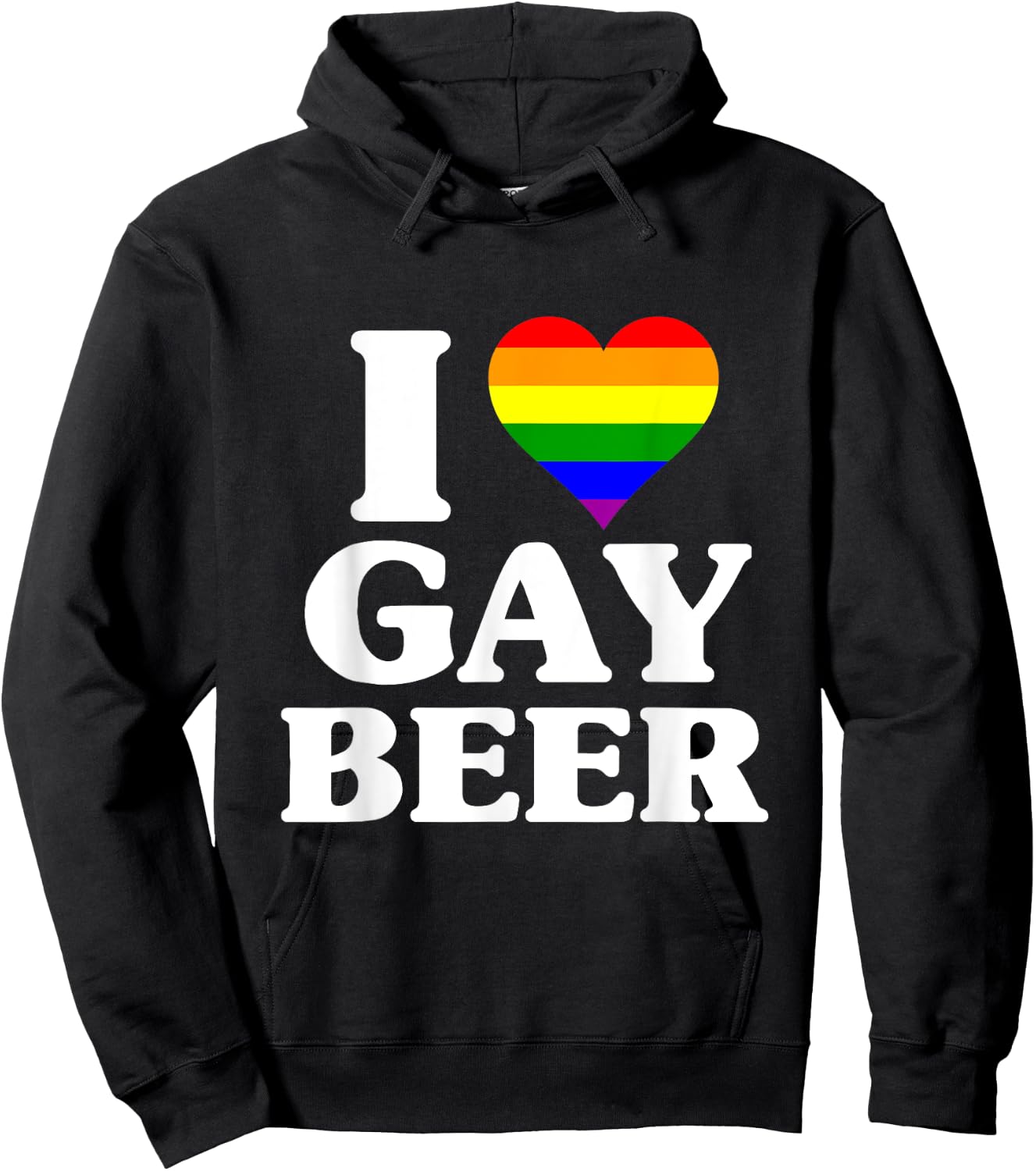 I Love Heart Gay Beer - Rainbow Gay Pride Heart Hoodie - Hoodie | Black