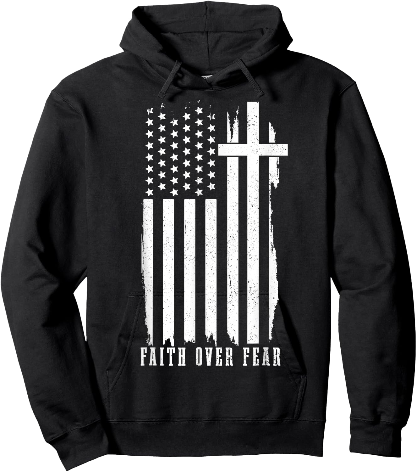 Faith Over Fear American Flag Jesus Patriotic Christian Women Men Hoodie - Hoodie | Black