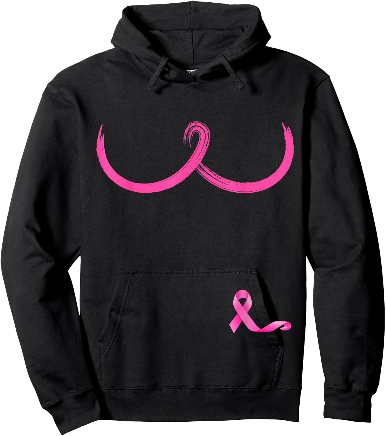 Pink Ribbon Boobs Support Women Breast Cancer Awareness Hoodie - Hoodie | Black