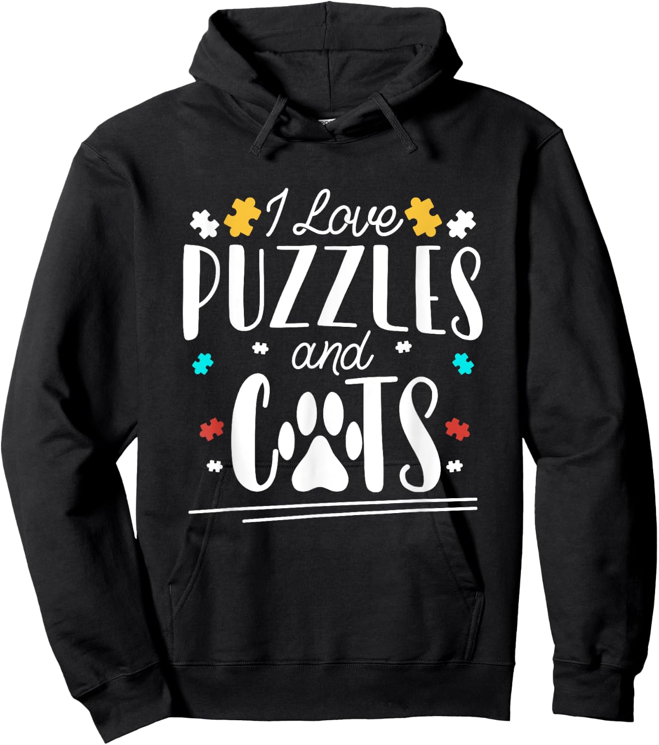 I Love Jigsaw Puzzles And Cats Funny Puzzler Cute Puzzling Hoodie - Hoodie | Black