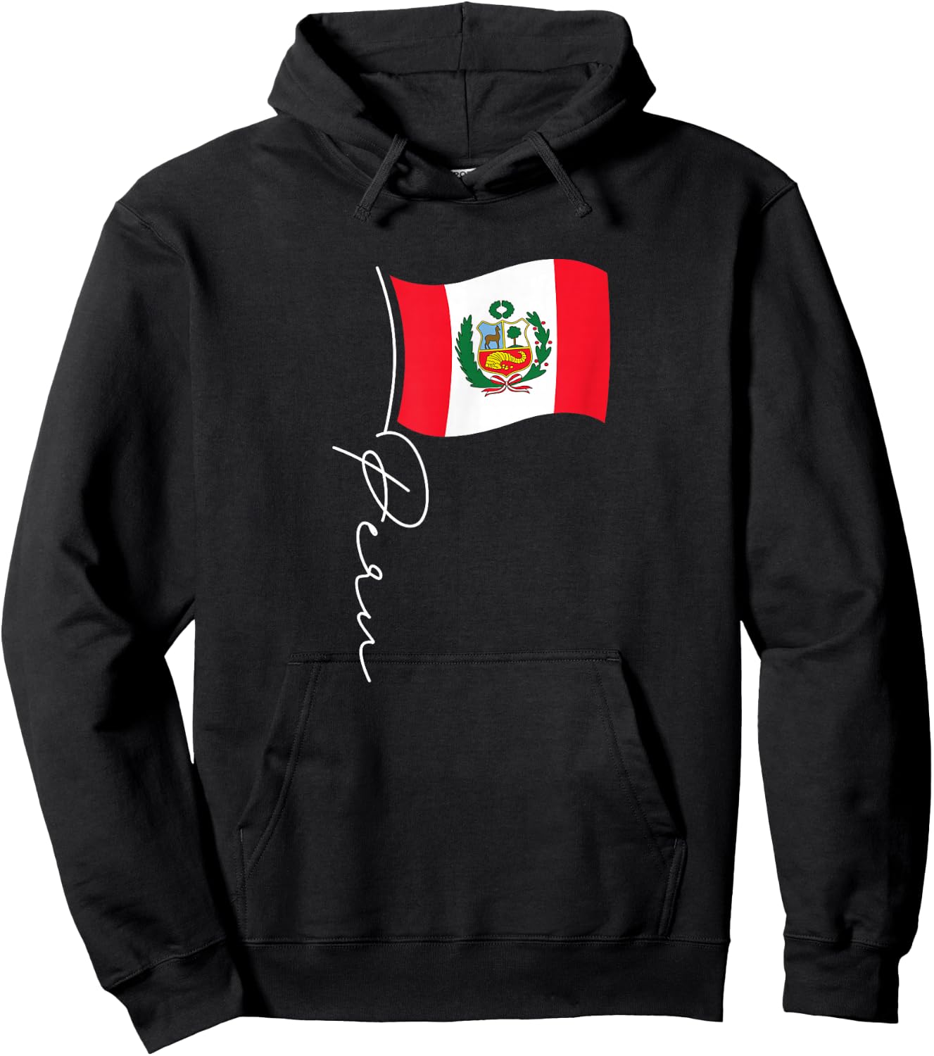 Peru Signature Flag Pole - Elegant Patriotic Peruvian Flag Hoodie - Hoodie | Black
