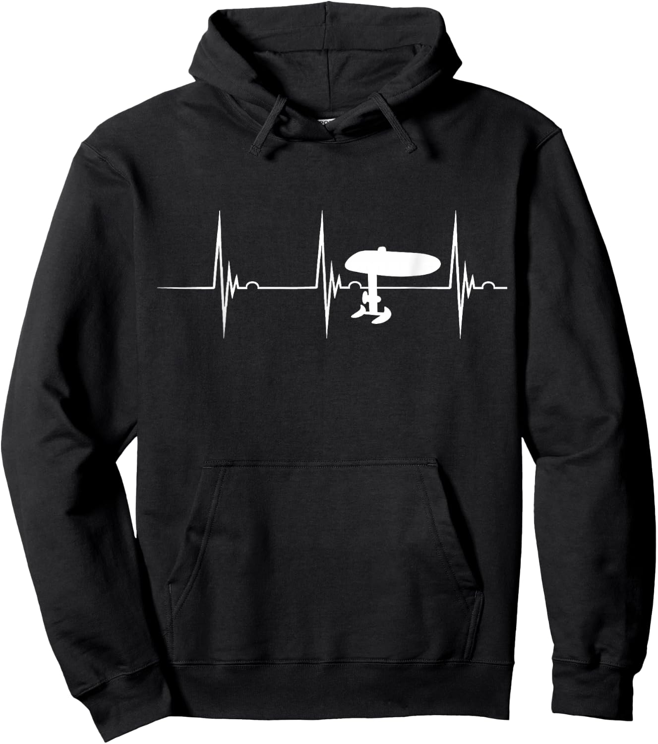 Electric Hydrofoil Surfboard Efoil Heartbeat EKG Pulse Foil Hoodie - Hoodie | Black