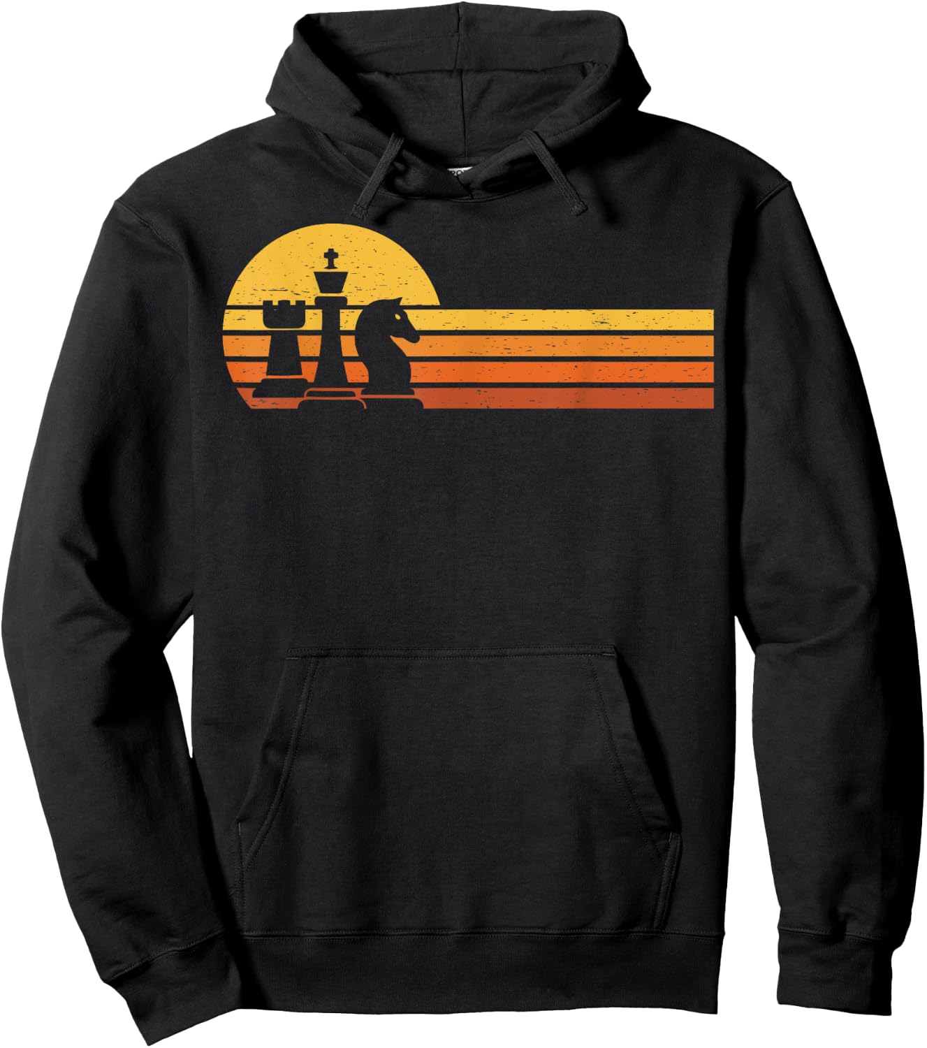 Vintage Chess Player Retro Sunset Design Chess Pieces Hoodie - Hoodie | Black