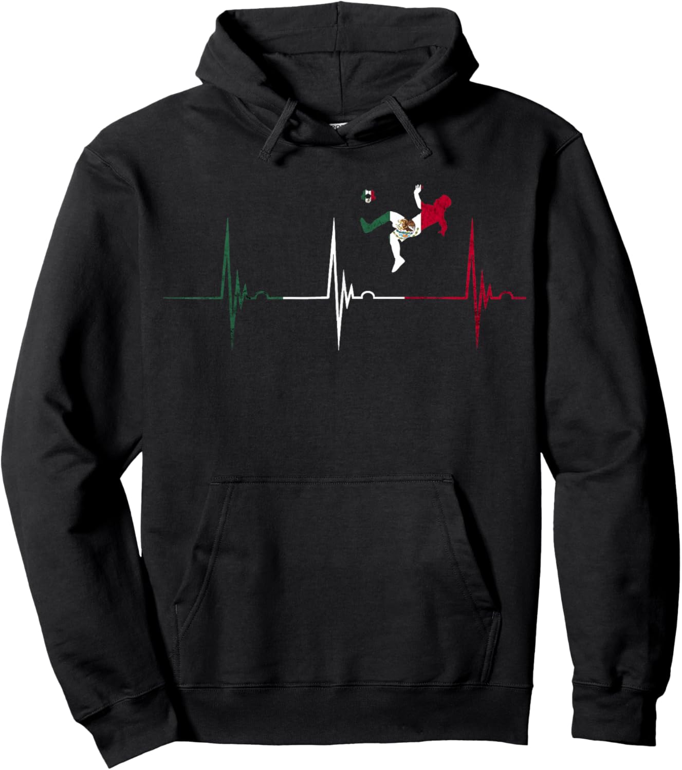 Mexican Pride Heartbeat EKG Pulse Mexican Flag Mexico Soccer Hoodie - Hoodie | Black
