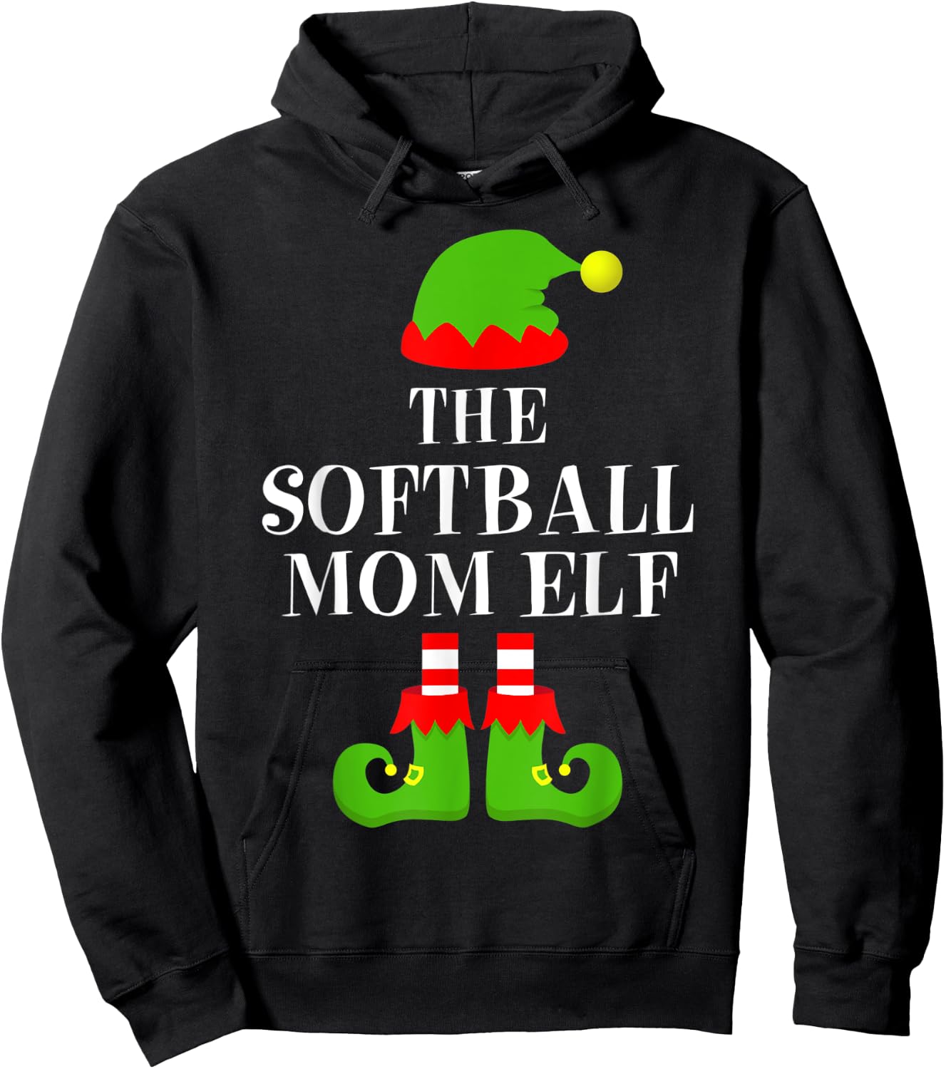 Softball Mom Elf Family Matching Christmas Pajama Mother's Hoodie - Hoodie | Black