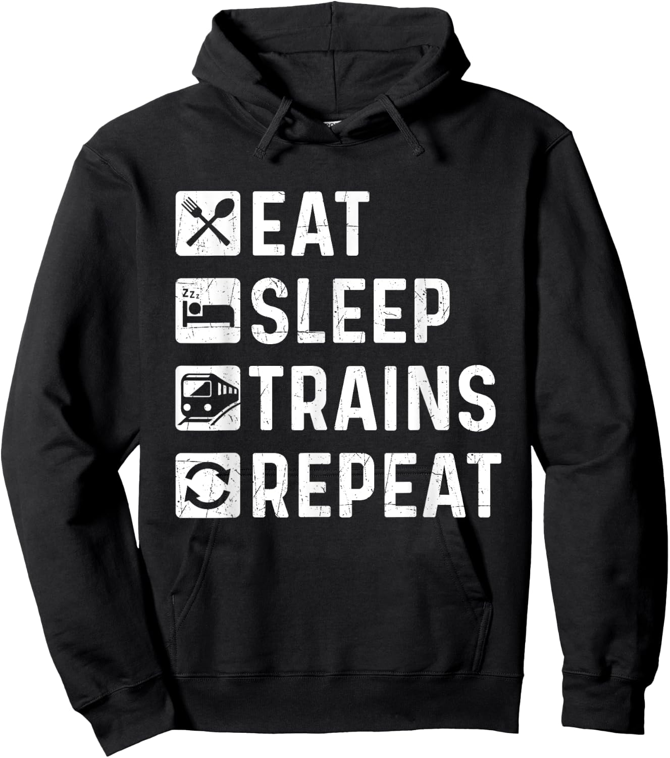 Eat Sleep Trains Repeat - Railroad Railway Locomotive Driver Hoodie - Hoodie | Black