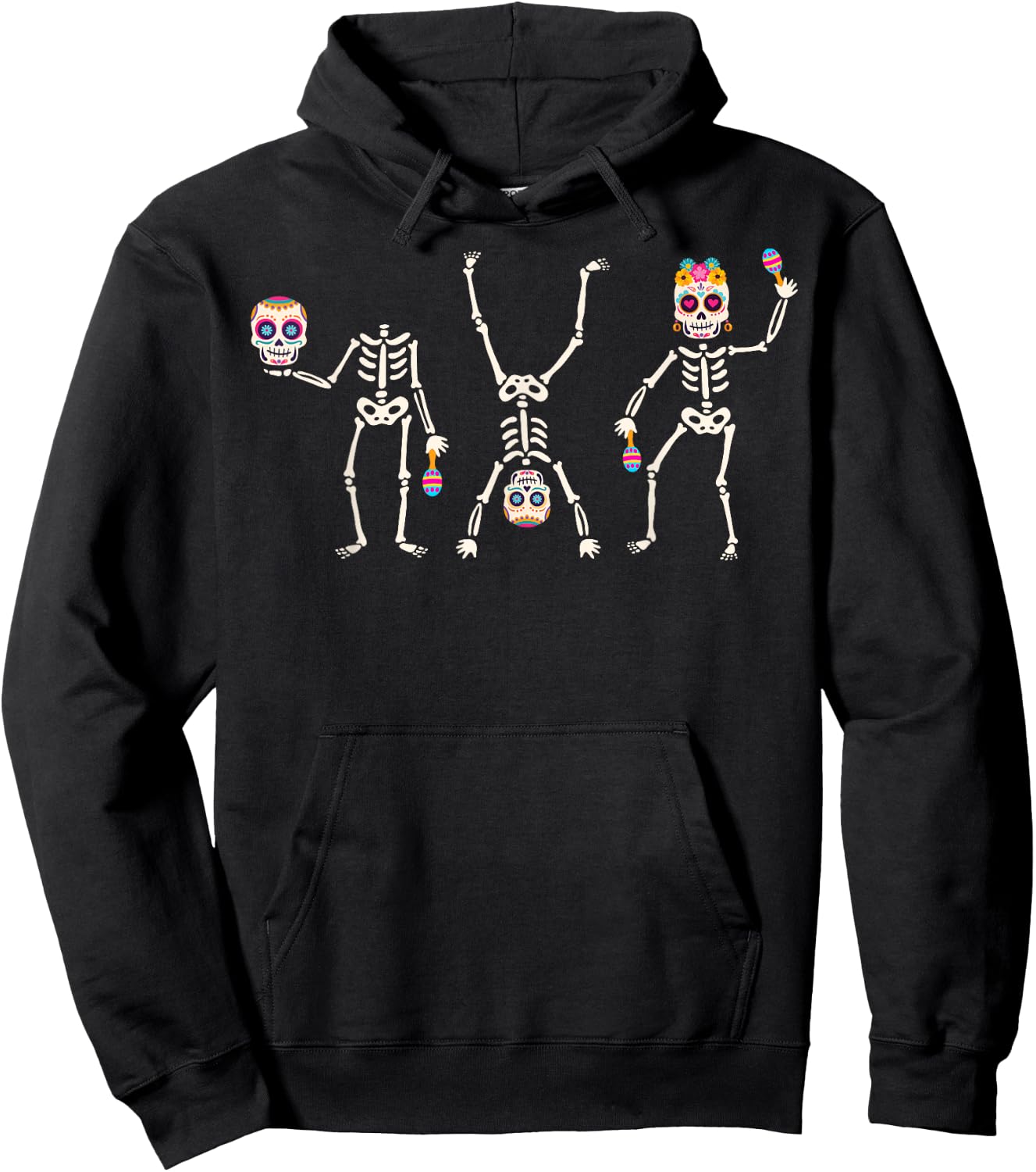 Sugar Skull Dia De Los Muertos Dancing Skeleton Costume Hoodie - Hoodie | Black