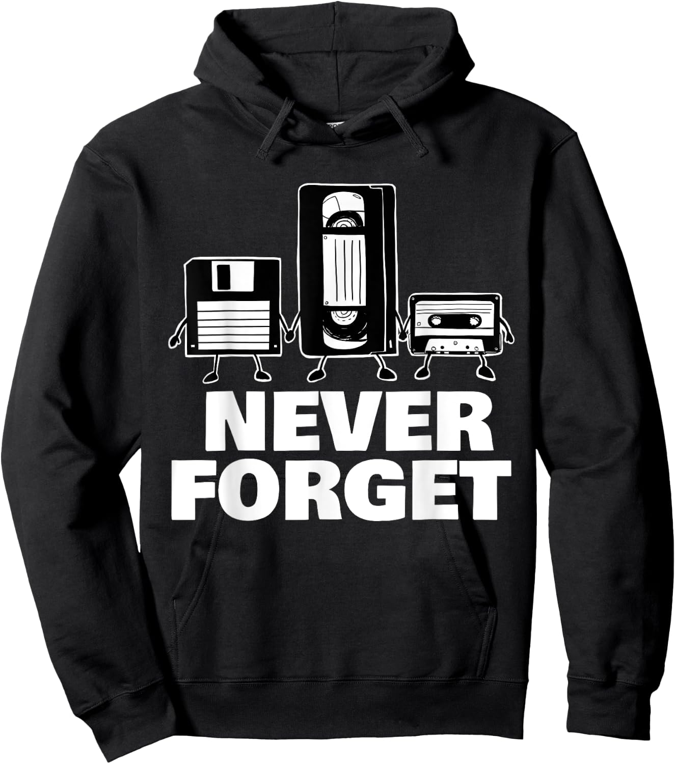 Never Forget Floppy Disk VHS and Cassette Tape Hoodie - Hoodie | Black