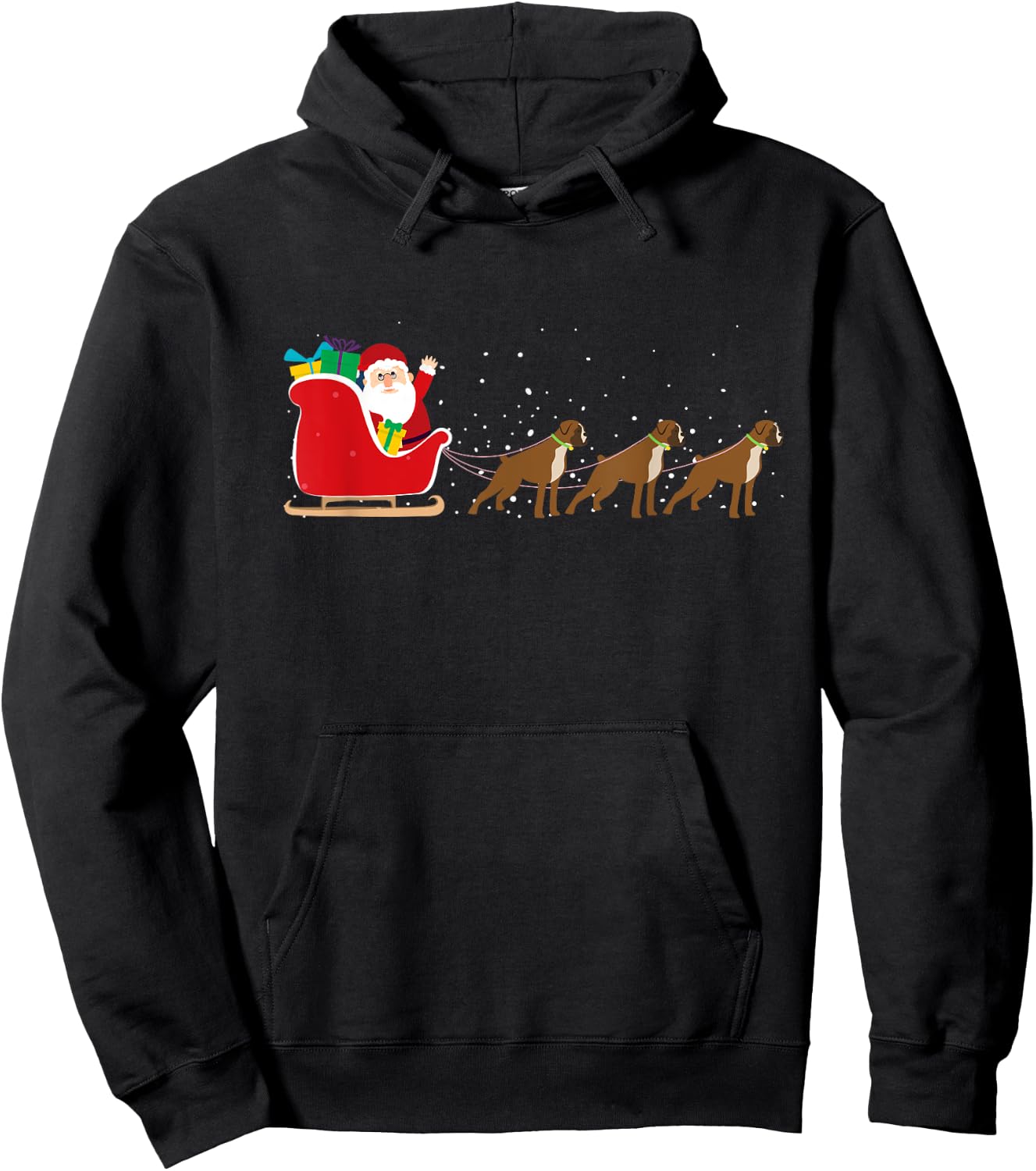 Boxer Santa Christmas Sleigh - Funny Boxer Dog Xmas Hoodie - Hoodie | Black