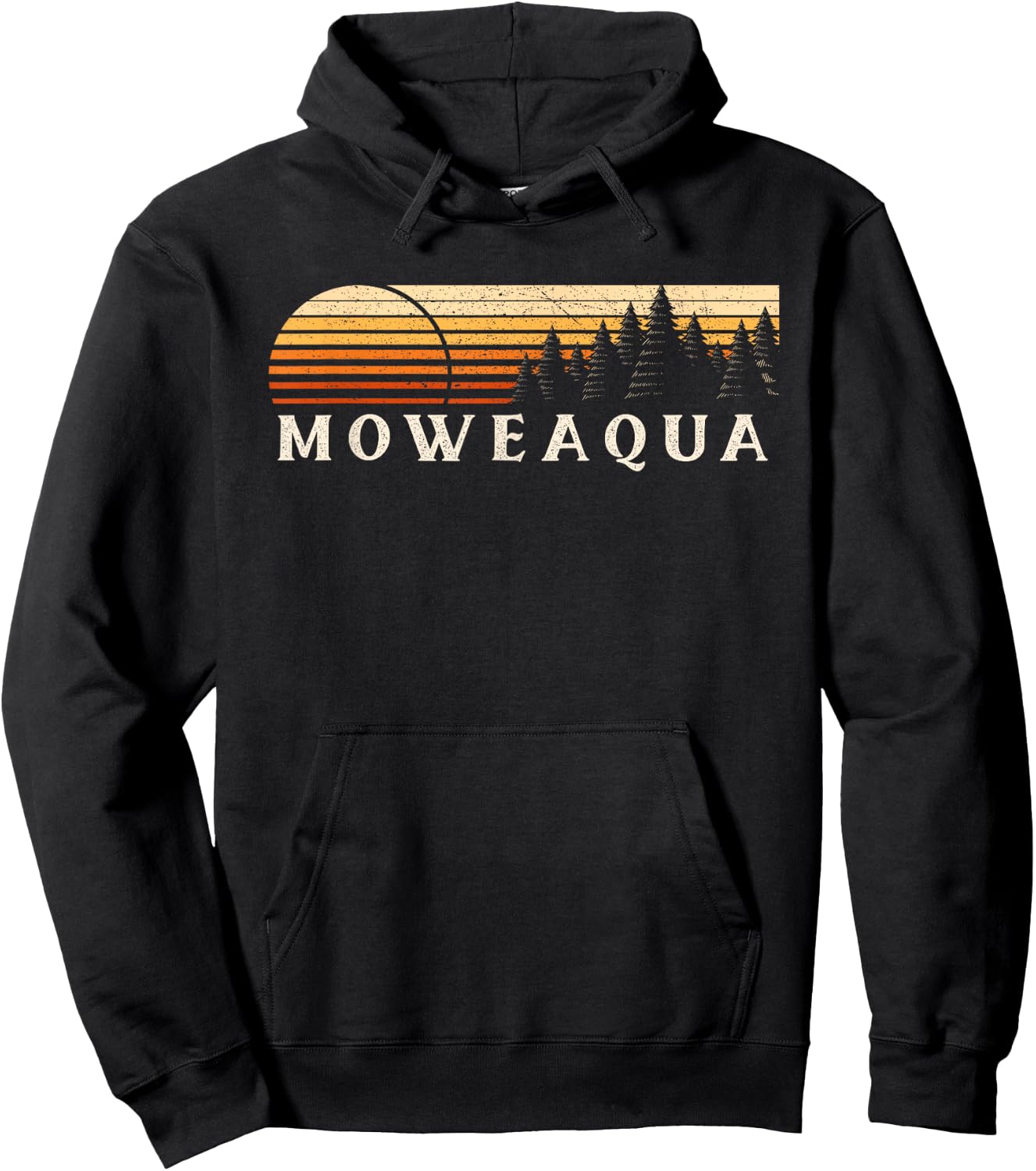 Moweaqua, IL Vintage Evergreen Sunset Eighties Retro Hoodie - Hoodie | Black