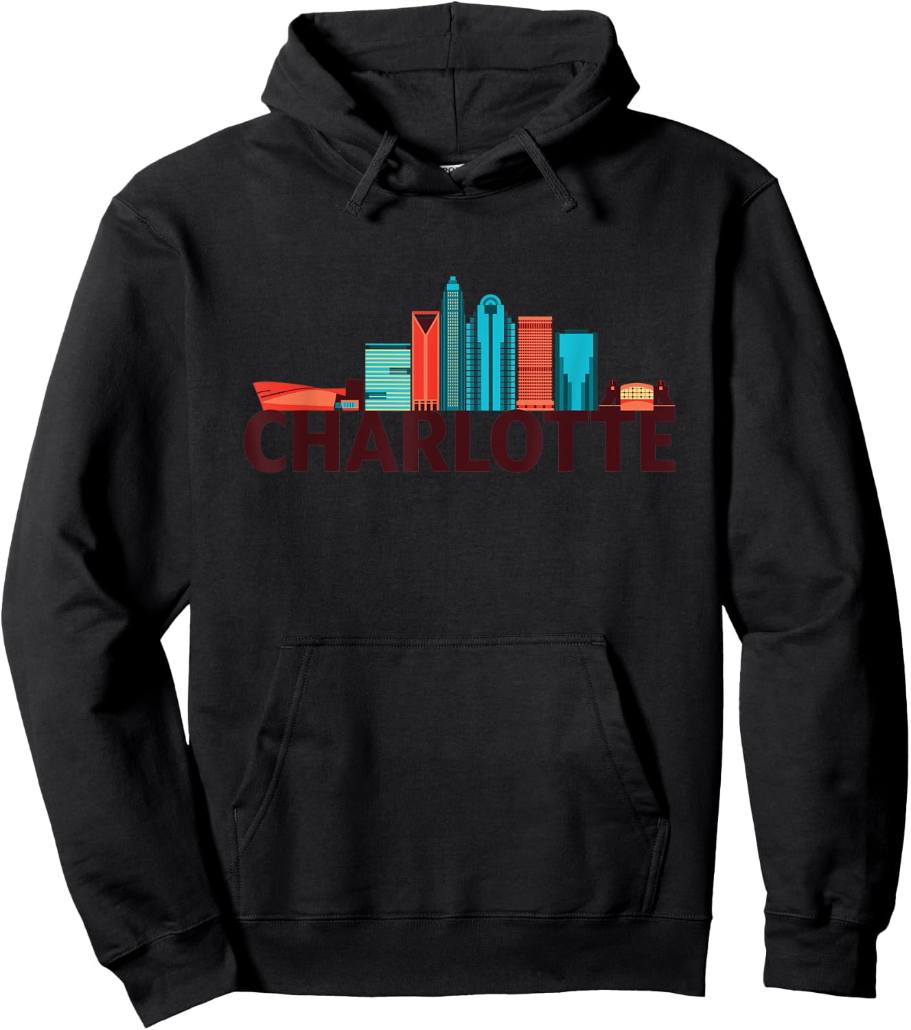 Charlotte North Carolina Skyline Silhouette Outline Sketch Hoodie - Hoodie | Black