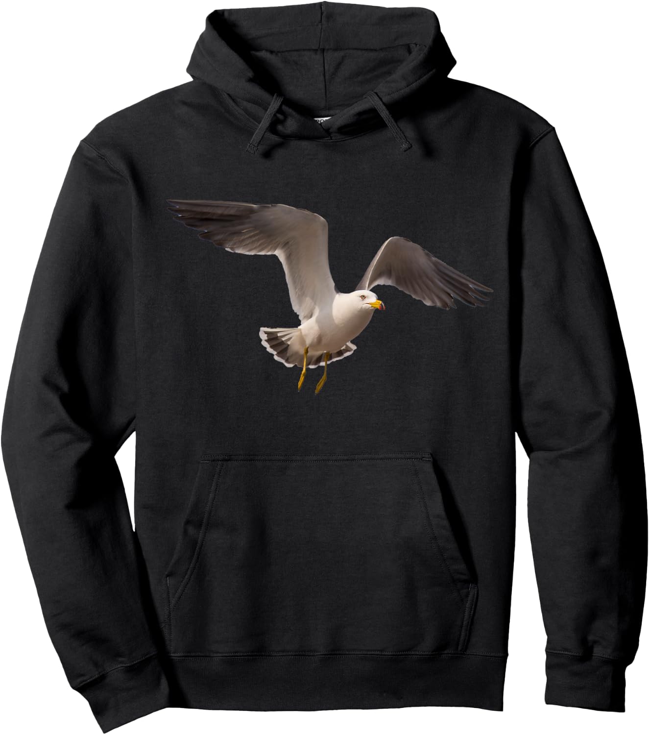 Elegant Seagull Bird In Flight Photo Portrait Artwork Design Hoodie - Hoodie | Black