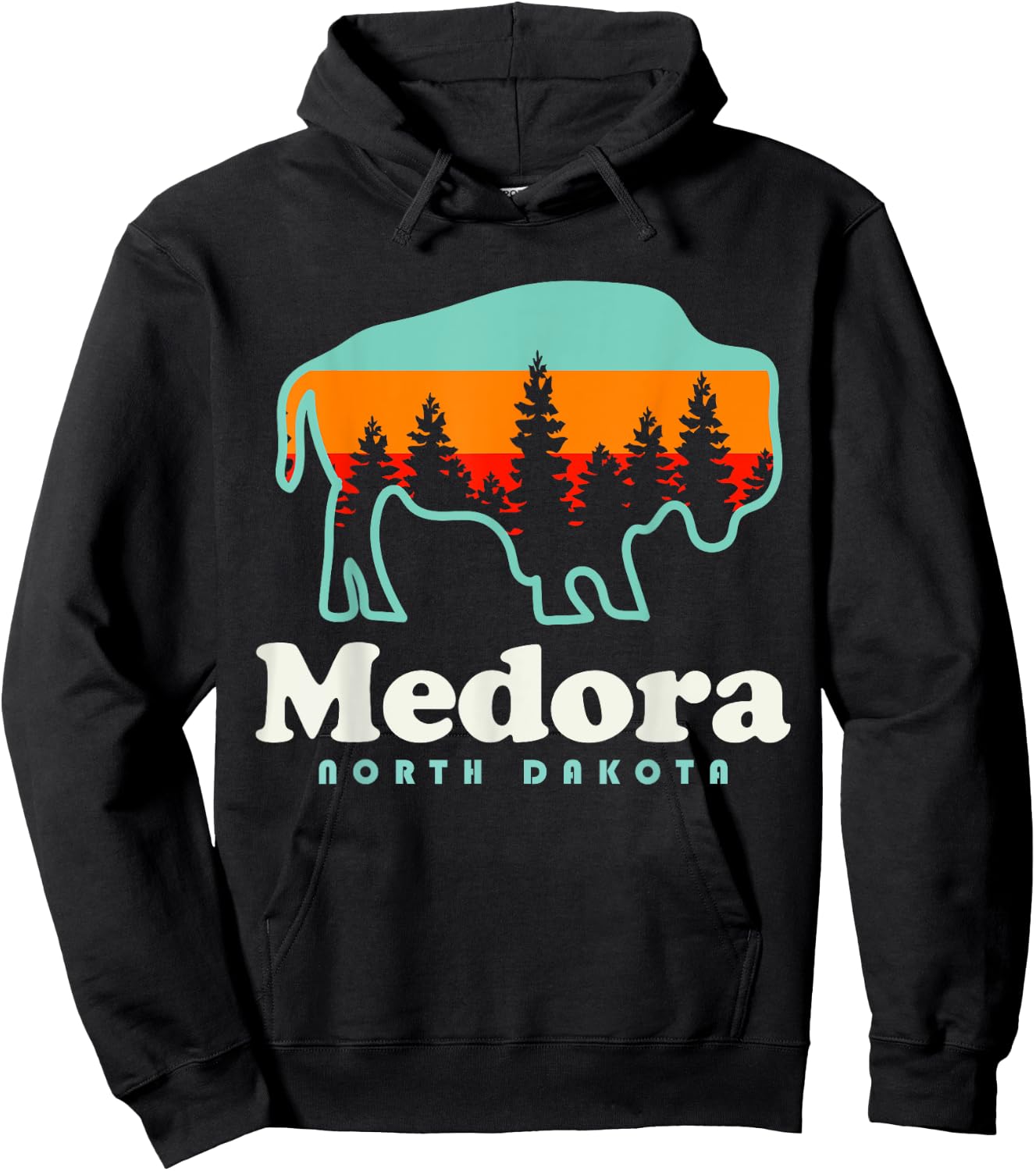 Medora North Carolina Bison Vacation Trip Hoodie - Hoodie | Black