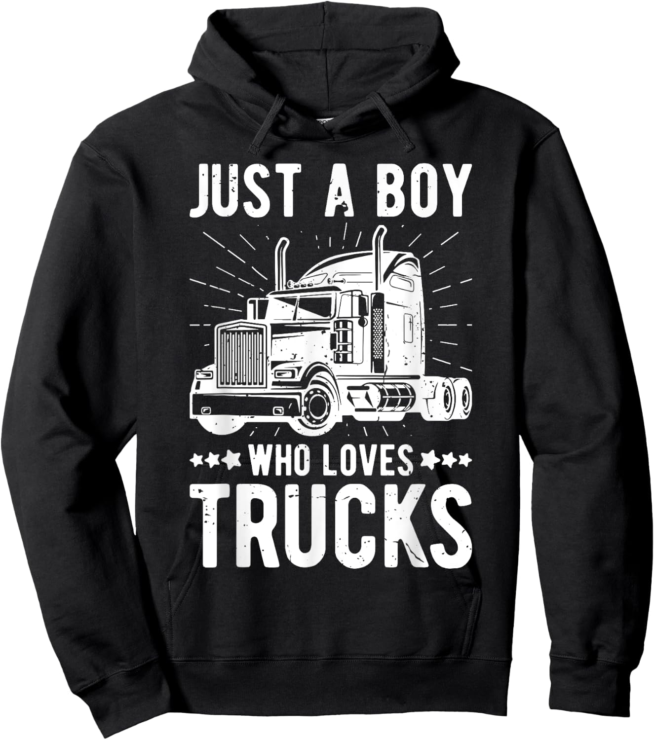 Just a Boy Who Loves Trucks Kids Semi Truck Trucking Hoodie - Hoodie | Black