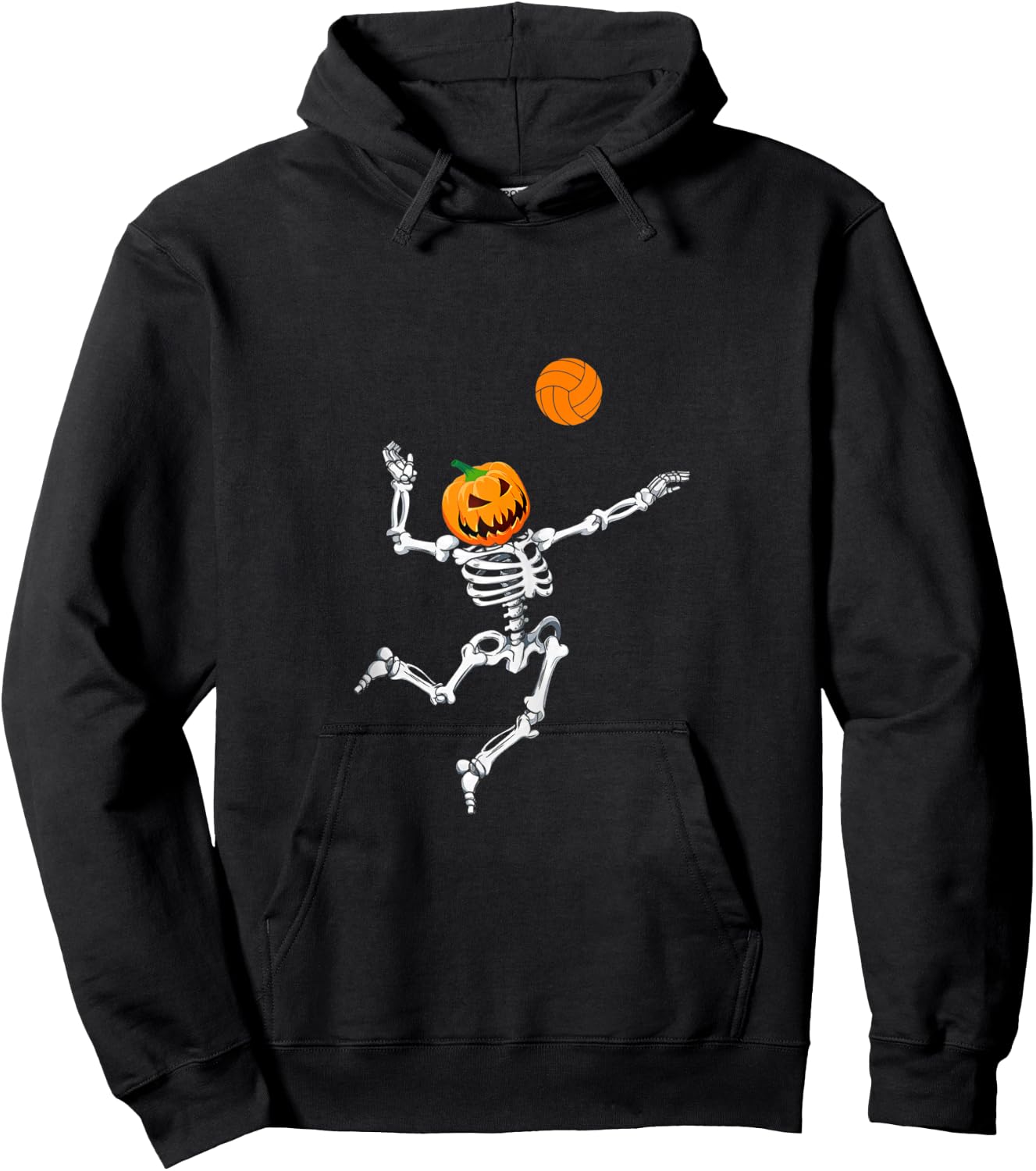 Skeleton Volleyball Halloween Pumpkin Hoodie - Hoodie | Black
