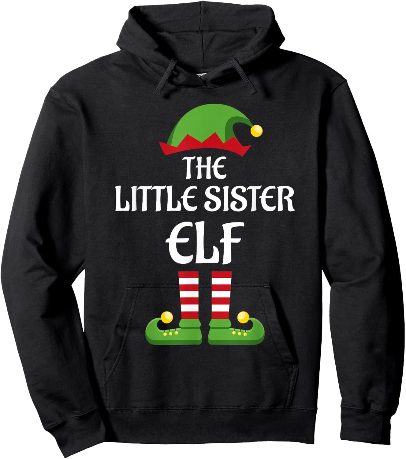 Little Sister Elf Family Matching Group Christmas Hoodie - Hoodie | Black