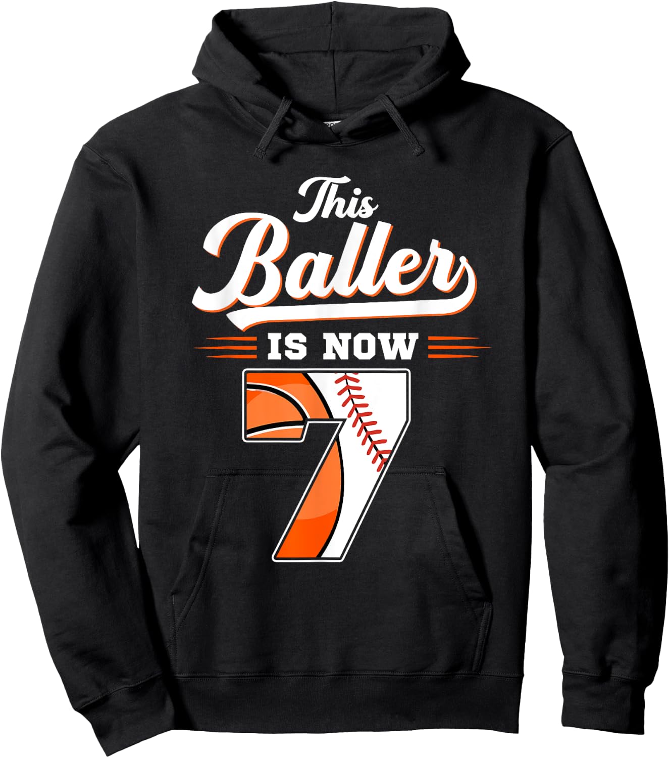 This Baller Is Now 7 Basketball & Baseball 7th Birthday Hoodie - Hoodie | Black