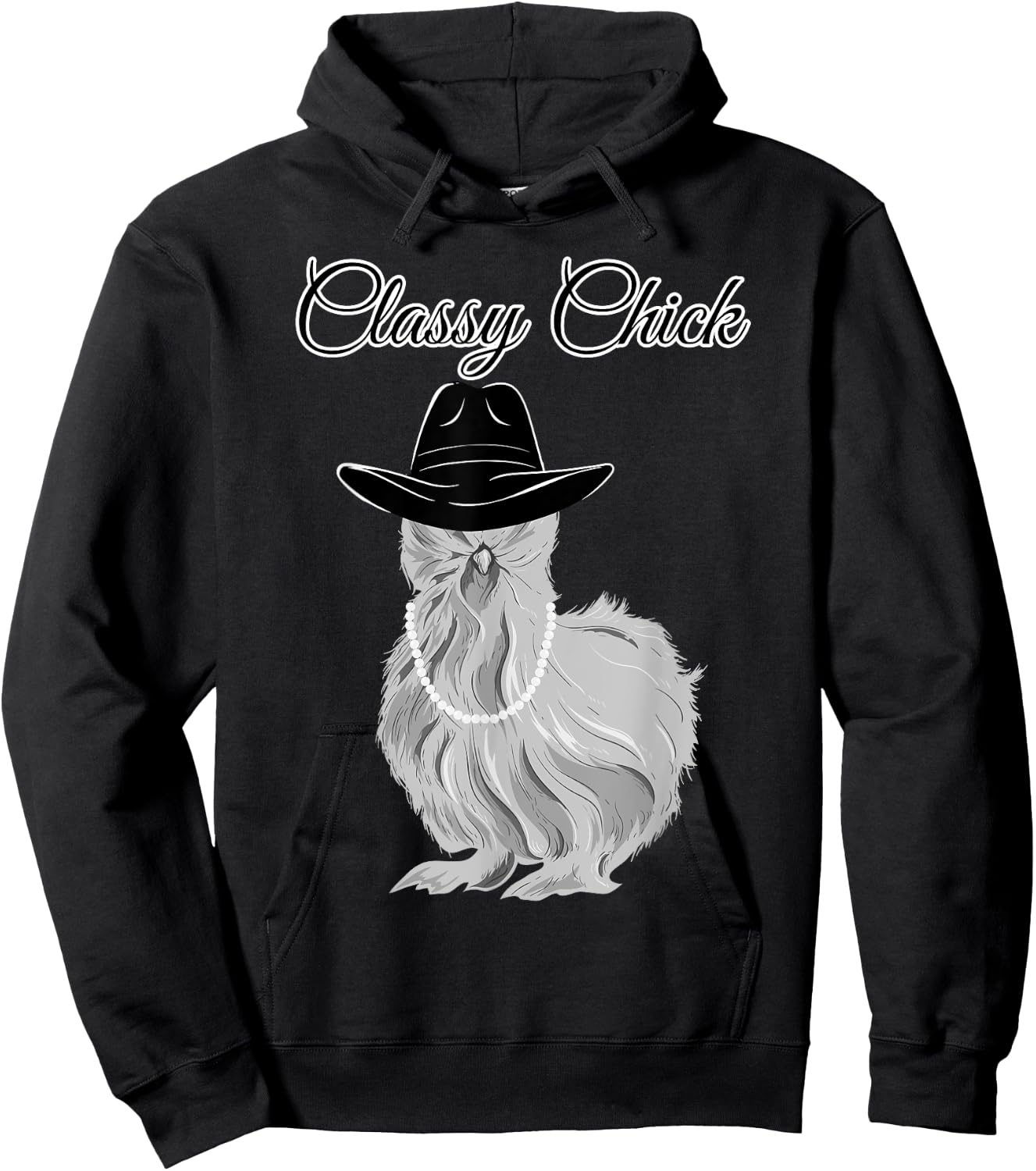 Silkie Silky Chicken Classy Chick Wearing Cowgirl Hat Funny Hoodie - Hoodie | Black