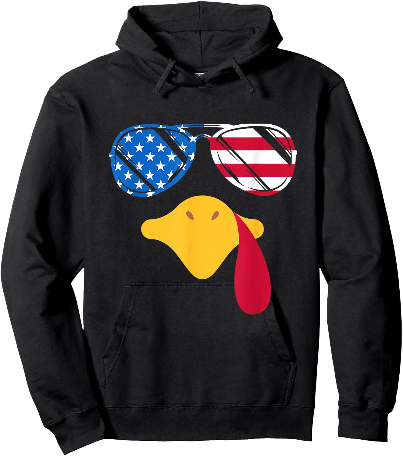 Cool Turkey Face Sunglasses American Flag Funny Thanksgiving Kids Men Hoodie - Hoodie | Black