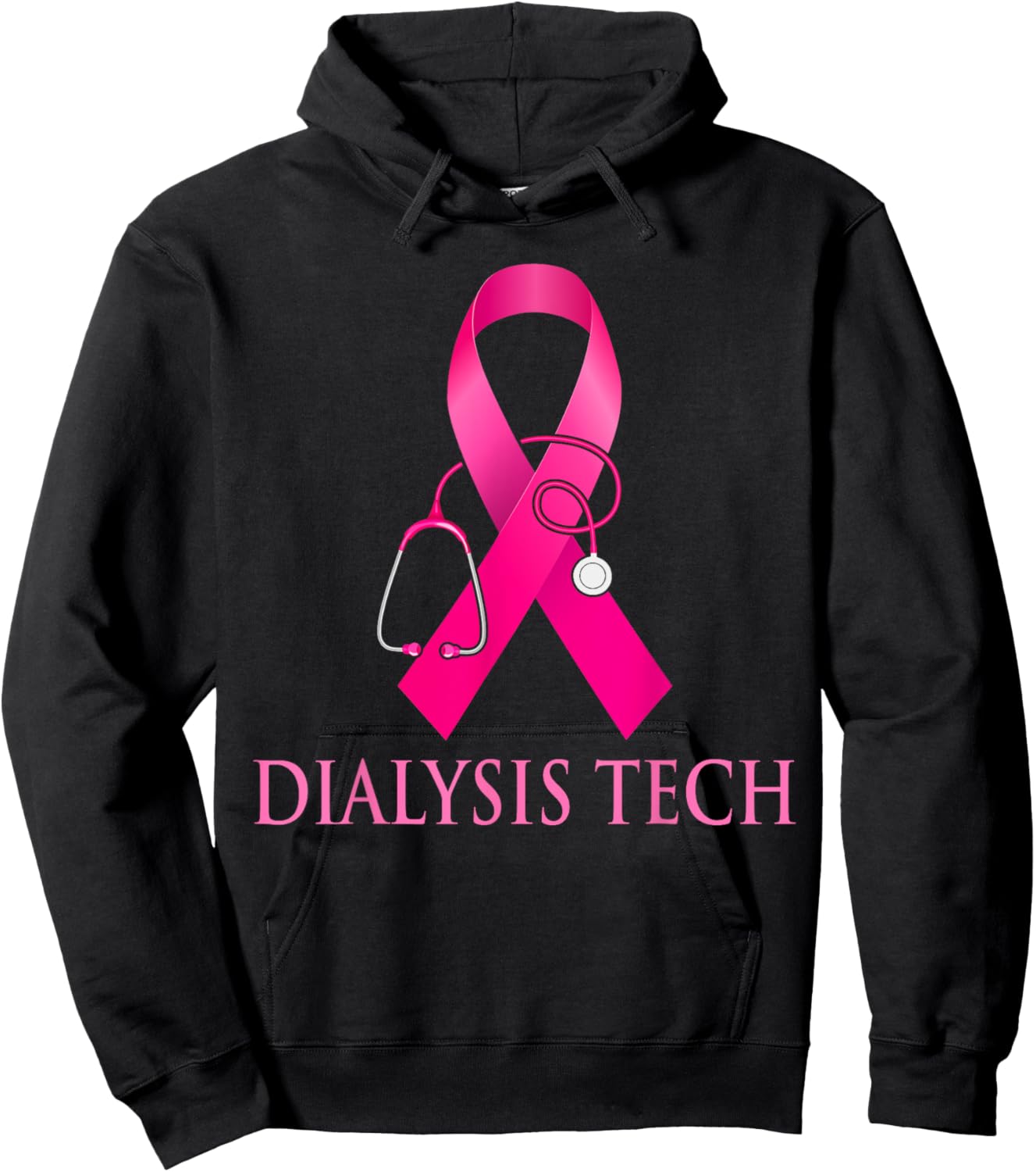 Dialysis Tech Nurse Stethoscope Pink Heart Breast Cancer Hoodie - Hoodie | Black