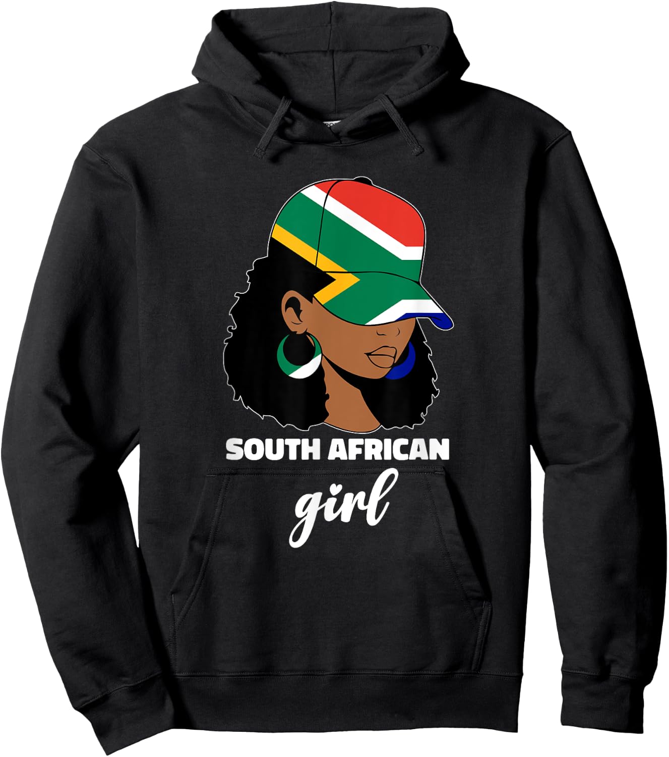 South African Girl Woman South Africa Flag Afro Hoodie - Hoodie | Black