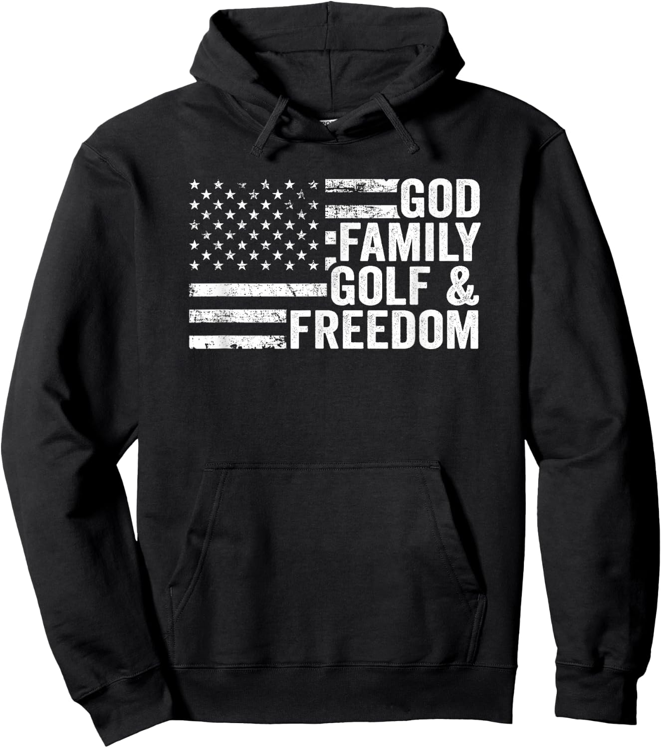 God Family Golf & Freedom - Funny Golf Player American Flag Men Hoodie - Hoodie | Black