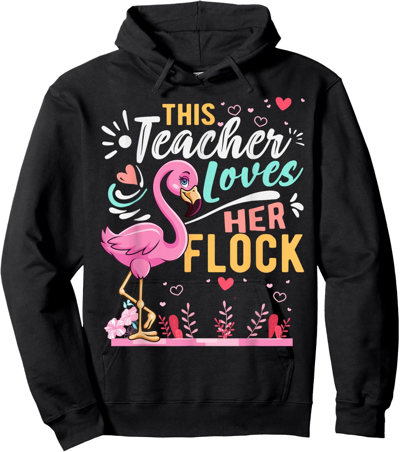 This Teacher Loves Her Flock Flamingo Teacher Back To School Hoodie - Hoodie | Black