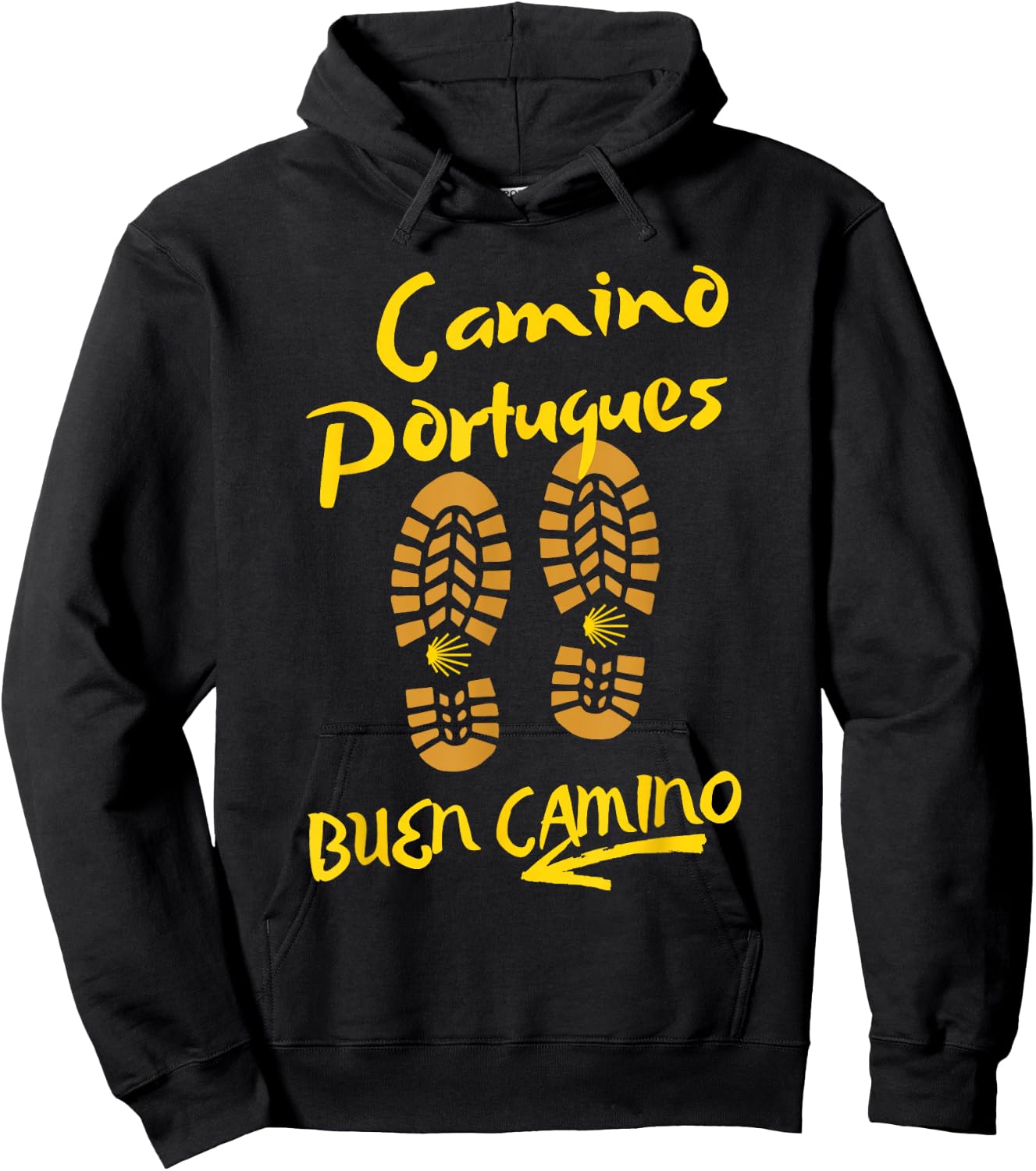 Camino Portugues, BUEN CAMINO, Hiking Boots Hoodie - Hoodie | Black
