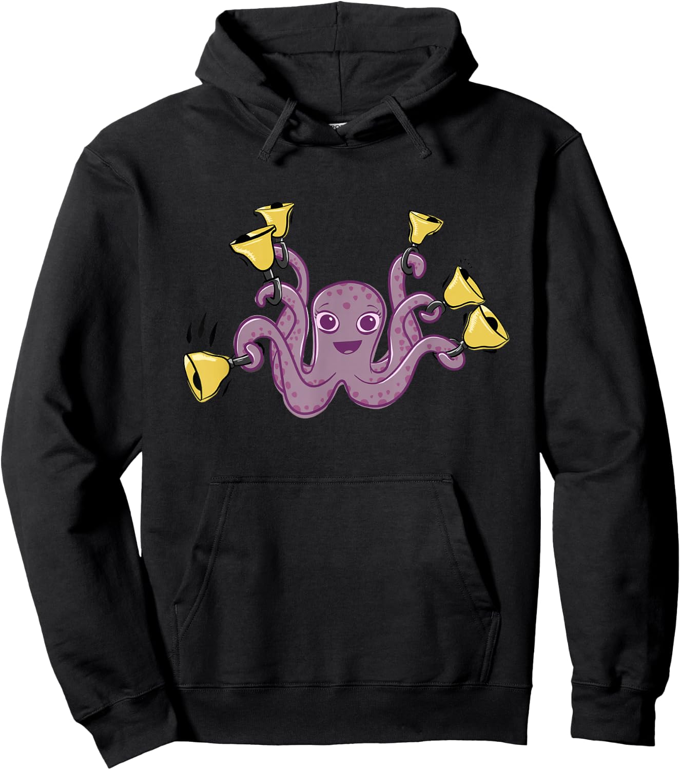 Octopus Ringing Handbells Cartoon Hoodie - Hoodie | Black