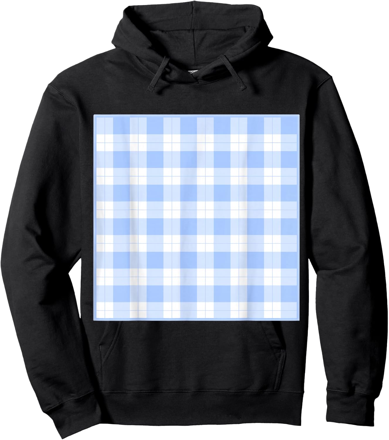 Blue Checkerboard Gingham Patten Hoodie - Hoodie | Black