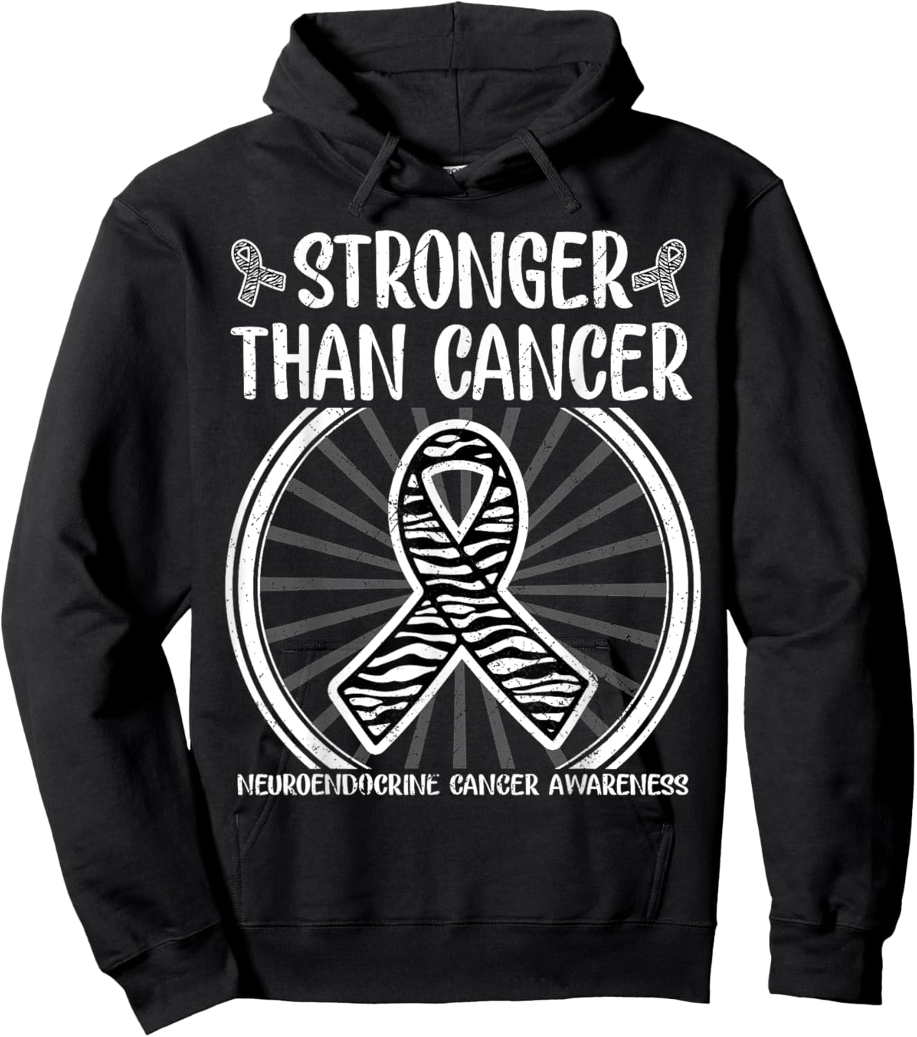 Stronger than cancer neuroendocrine Awareness Zebra ribbon Hoodie - Hoodie | Black
