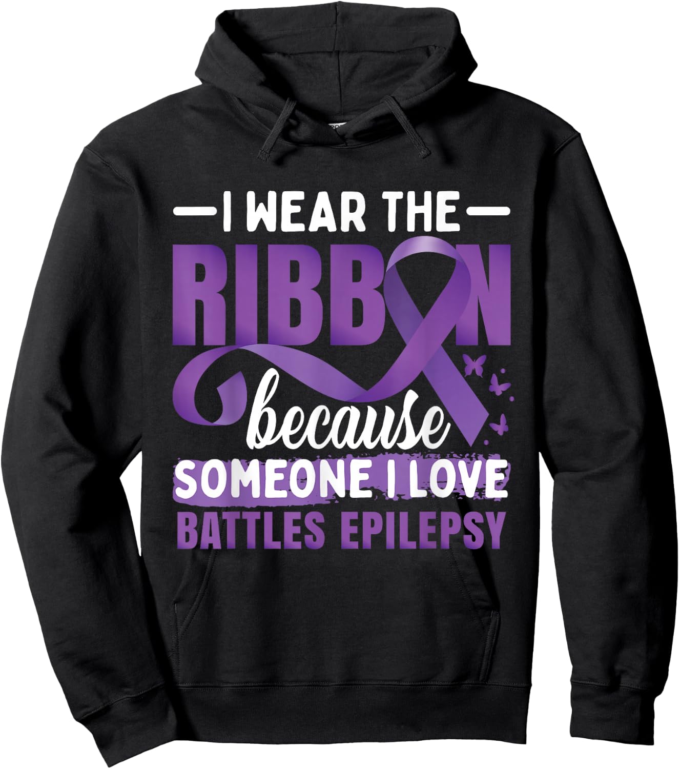 Epilepsy Awareness Purple Ribbon Hoodie - Hoodie | Black