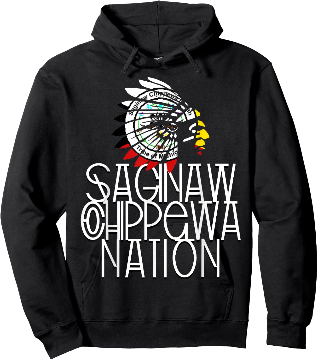 Saginaw Chippewa Tribal Flag | Native American | Headdress Hoodie - Hoodie | Black