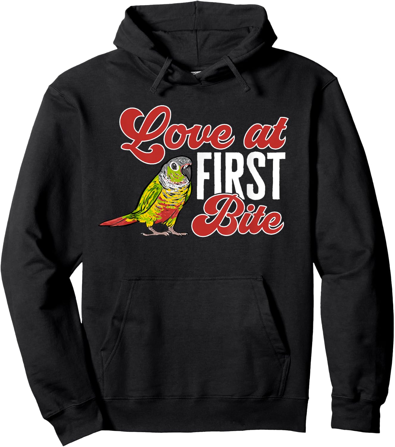 Green Cheek Conure Love At First Bite Parrot Bird Conure Hoodie - Hoodie | Black