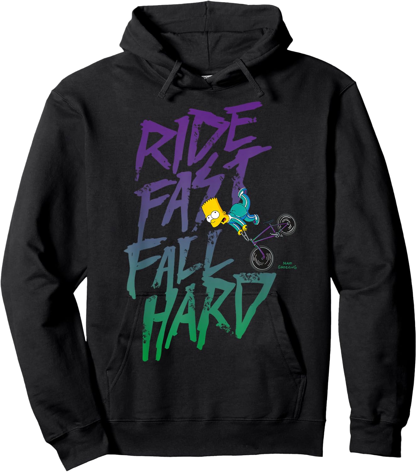 The Simpsons Bart Simpson Ride Fast Fall Hard Color Logo Hoodie - Hoodie | Black